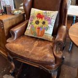 Leather wing back chair with nail heads