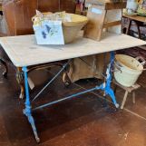 Marble-topped baker's table, painted metal base