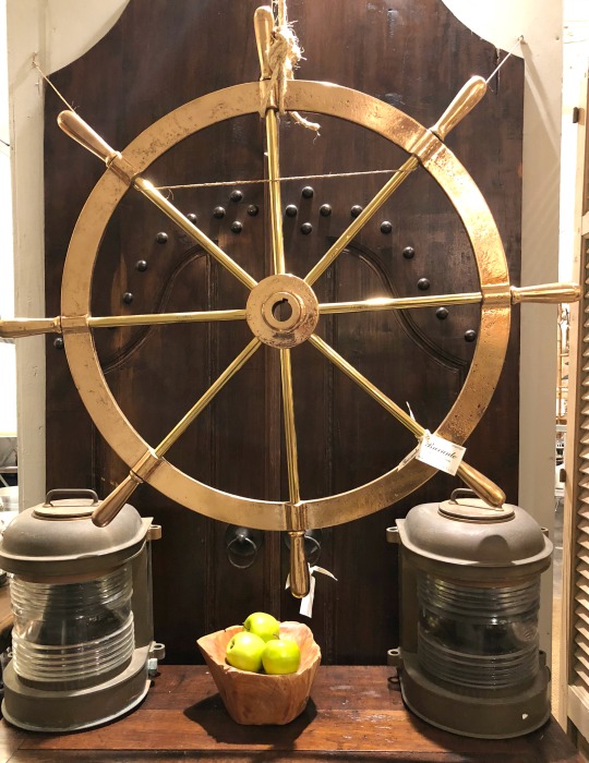 Antique ship wheel at Brocante French Antiques
